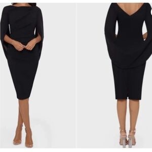Betsy & Adam Elegant Black Cape Sleeve Midi Dress